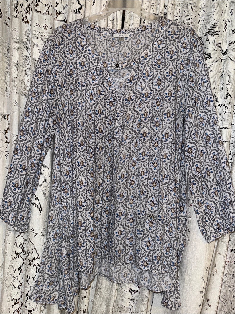 JODIFL‎ Blue and Cream Printed Long-Sleeve Tunic
